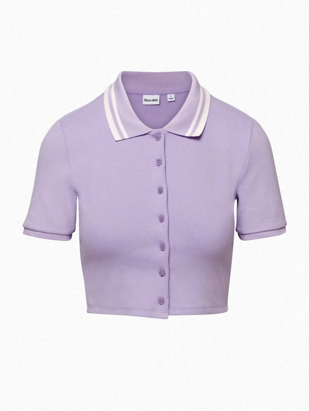 Aritzia Sunday Best Lavender Cropped Polo Top Striped Collar Size L